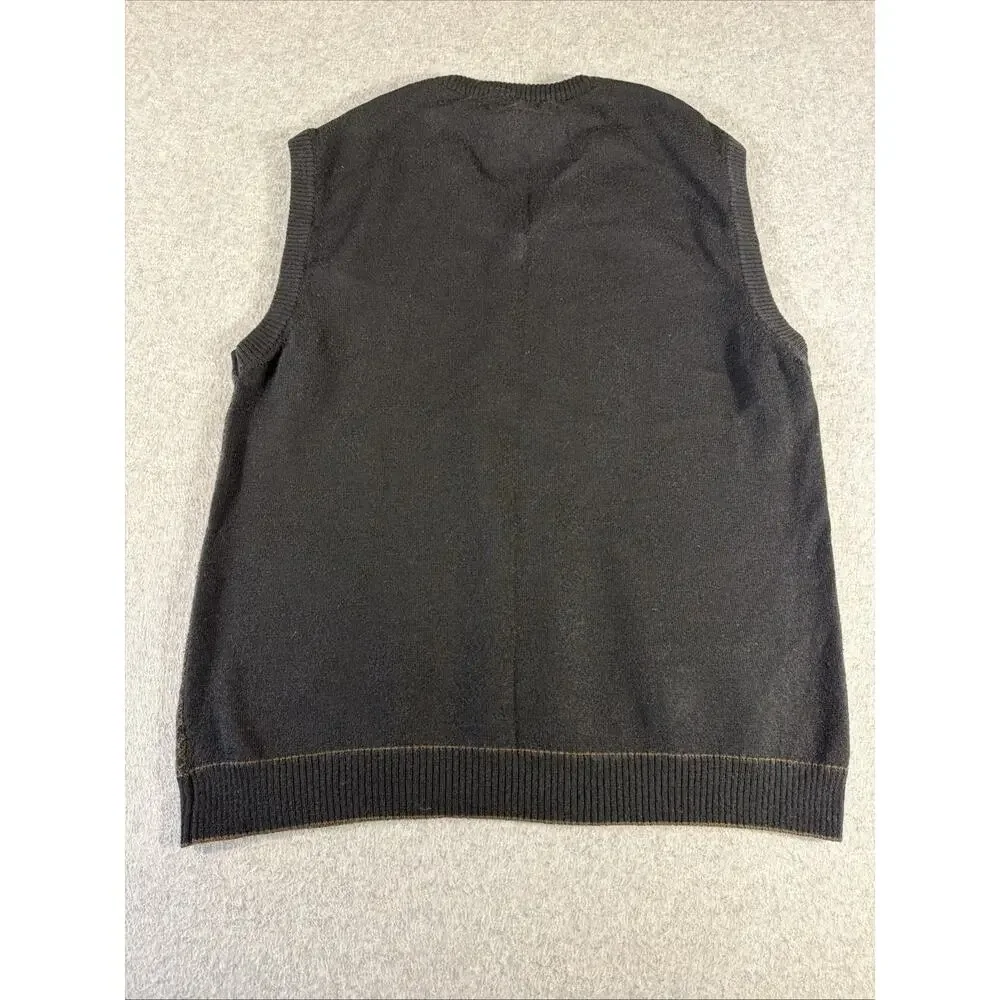 Pronto-Uomo Men's Merino 50% Wool Knit Sweater Vest Brown V-Neck Ribbed M